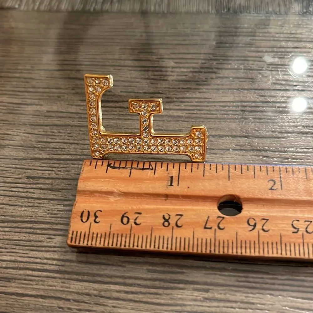 Anne Klein Gold-tone Rhinestone “F” Inital Pin - Picture 9 of 15